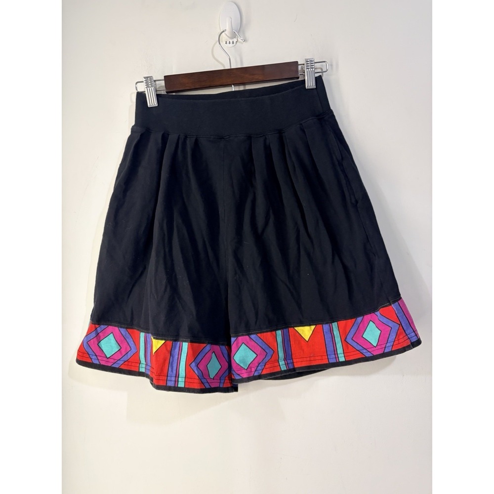 Vintage Passport Pier 1 Black Cotton Culotte Shorts Southwest Trim‎ Pockets M